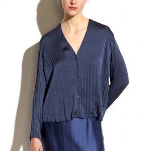 Vince | Crinkle V-Neck Button Down Blouse, S